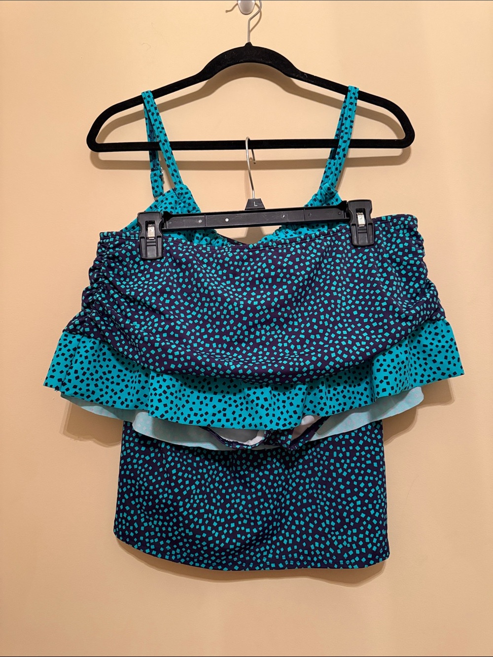 24th & Ocean Teal and Navy Printed Swim Top and Ruffle Skirt Set Size XL/16W